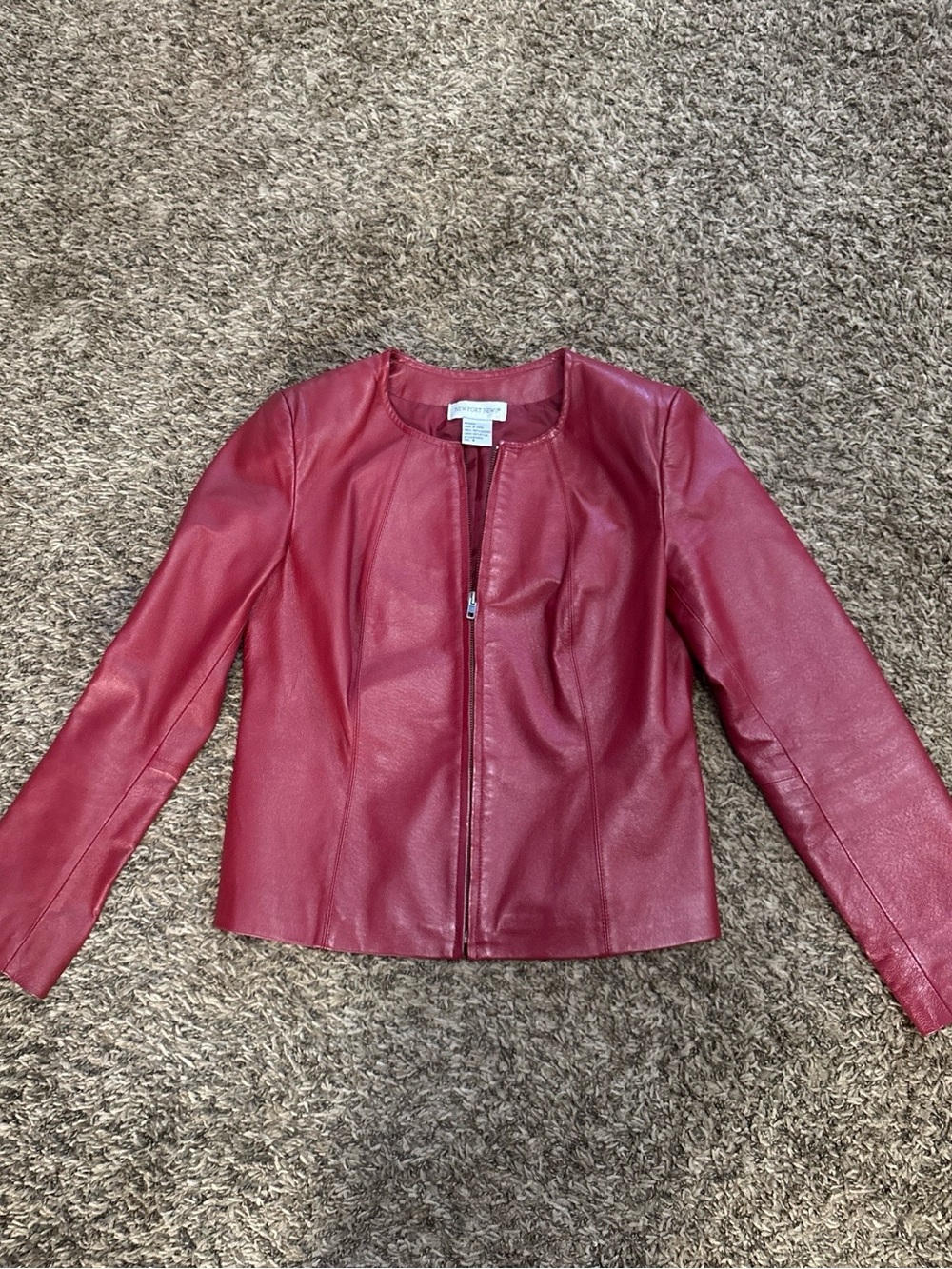 Newport News Red Leather Zip-Front Jacket